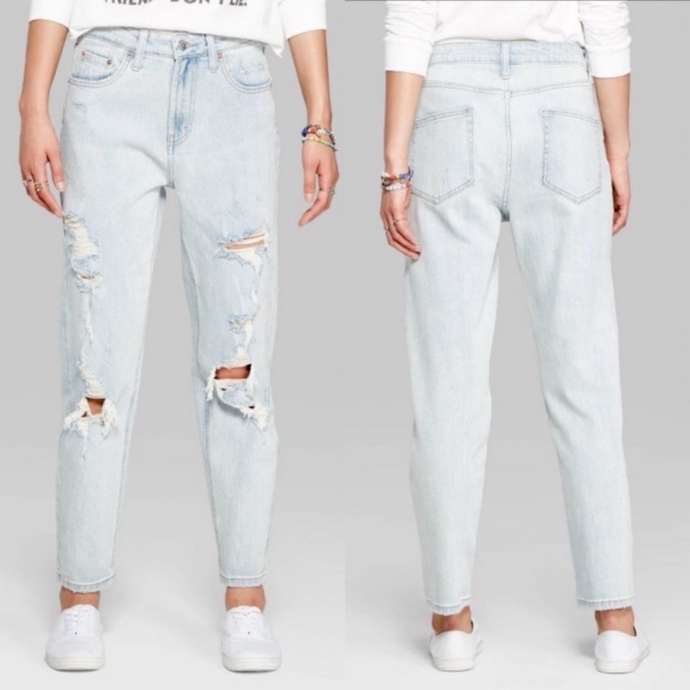NWT High-Rise Distressed Mom Jeans - Light Wash - Wild Fable